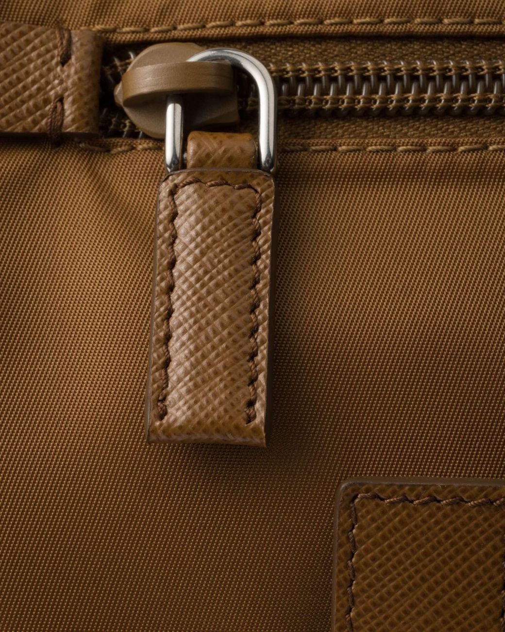 Prada Brown Logo Patch Zip-Up Shoulder Bag