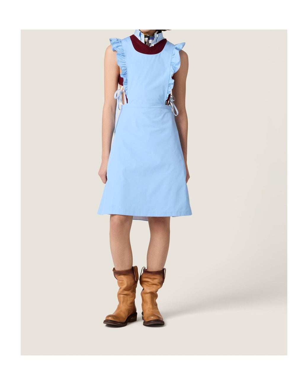 Miu Miu Blue Cotton Apron Mini Dress