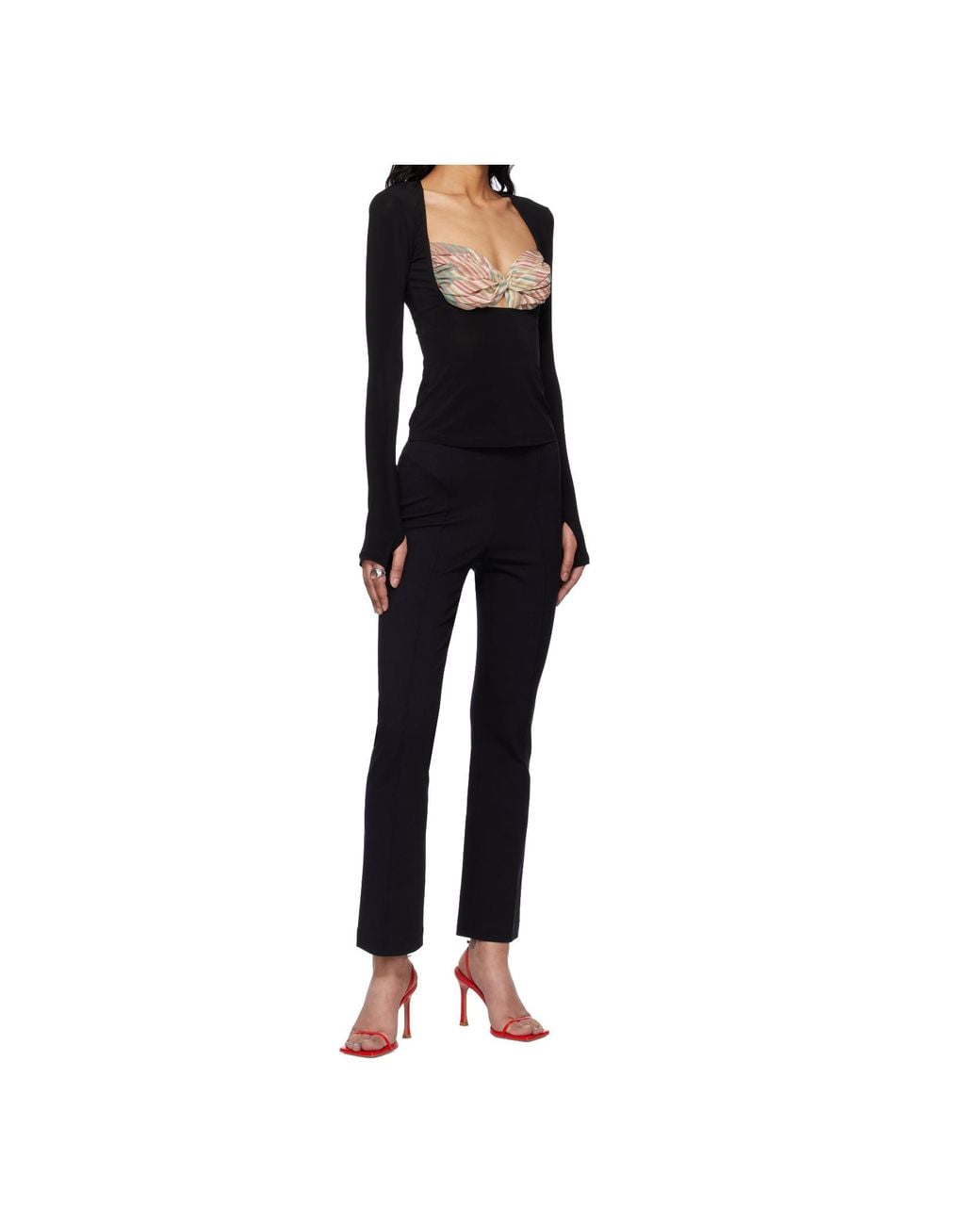 MARINE SERRE Black Scarf Detailed Long-Sleeved Blouse