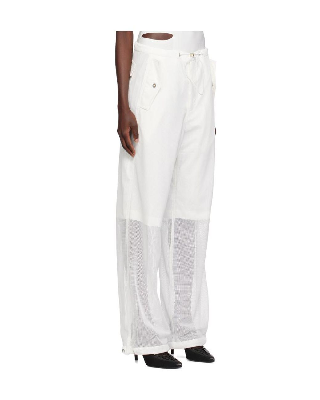 Dion Lee White Grid Mesh Parachute Semi-Sheer Trousers