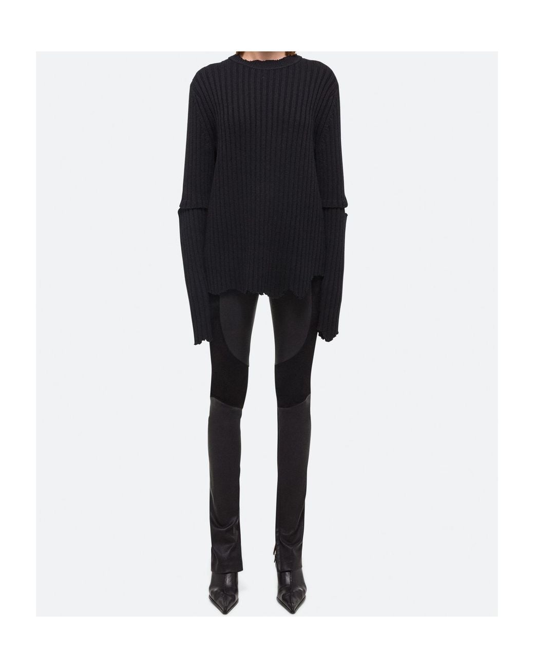 Helmut Lang Black Distressed Ribbed Jumper