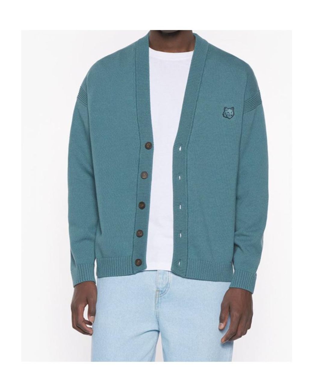 Maison Kitsuné Blue Bold Fox Head-Patch Cardigan for men