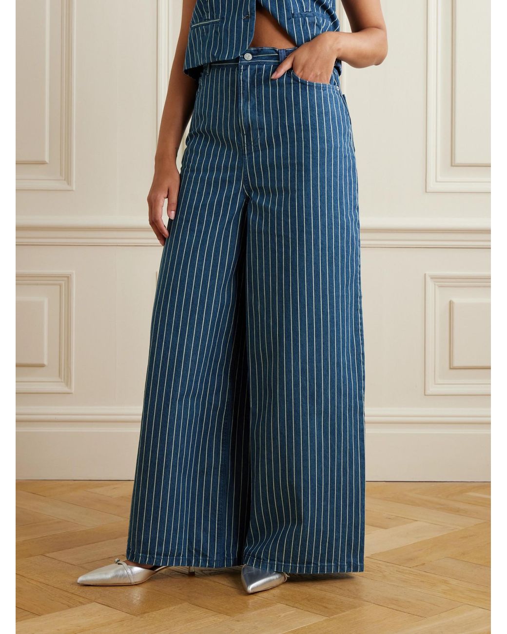 Frankie Shop Blue Sasha Striped Wide-Leg Jeans