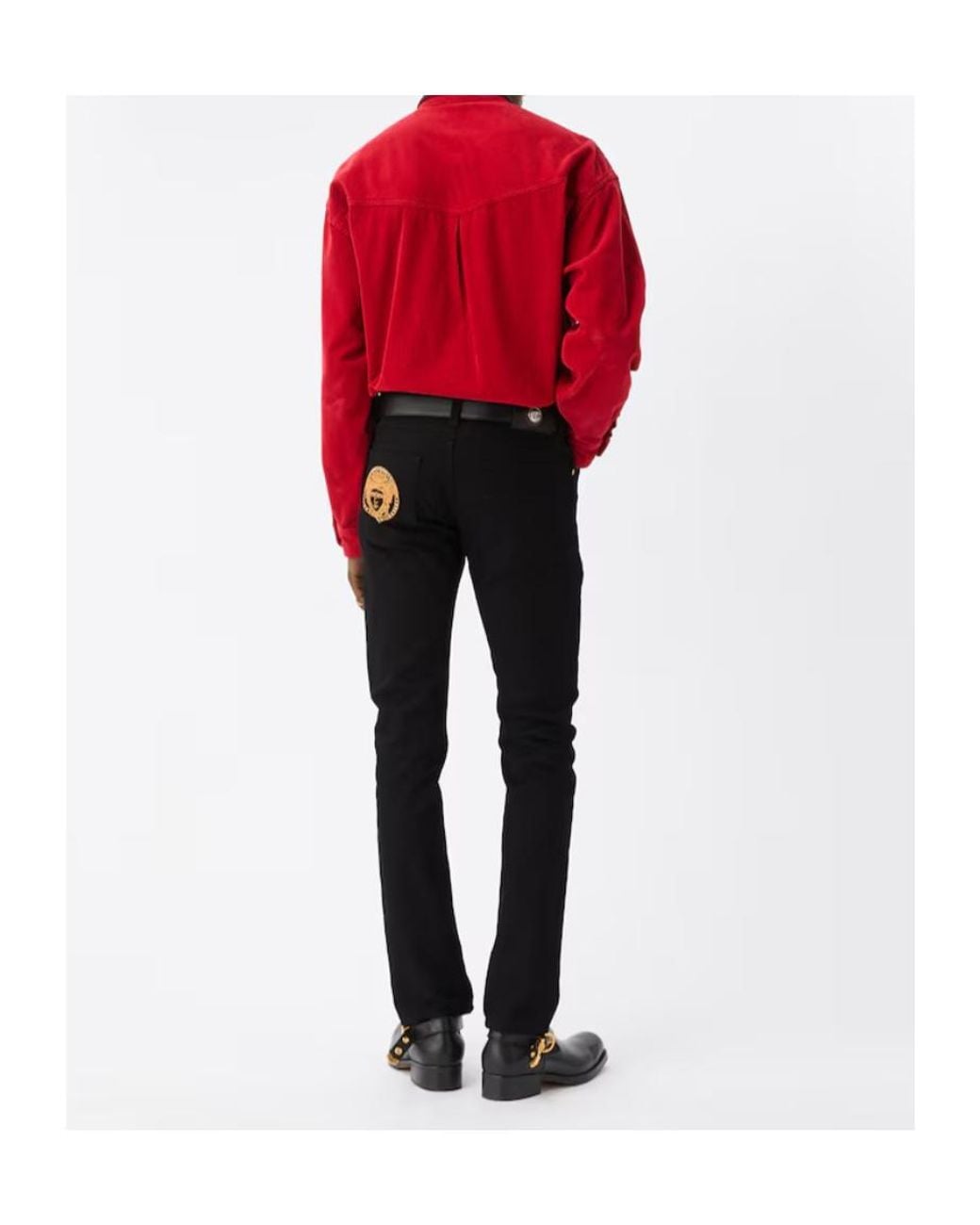Versace Black Medusa Embroidered Jeans for men