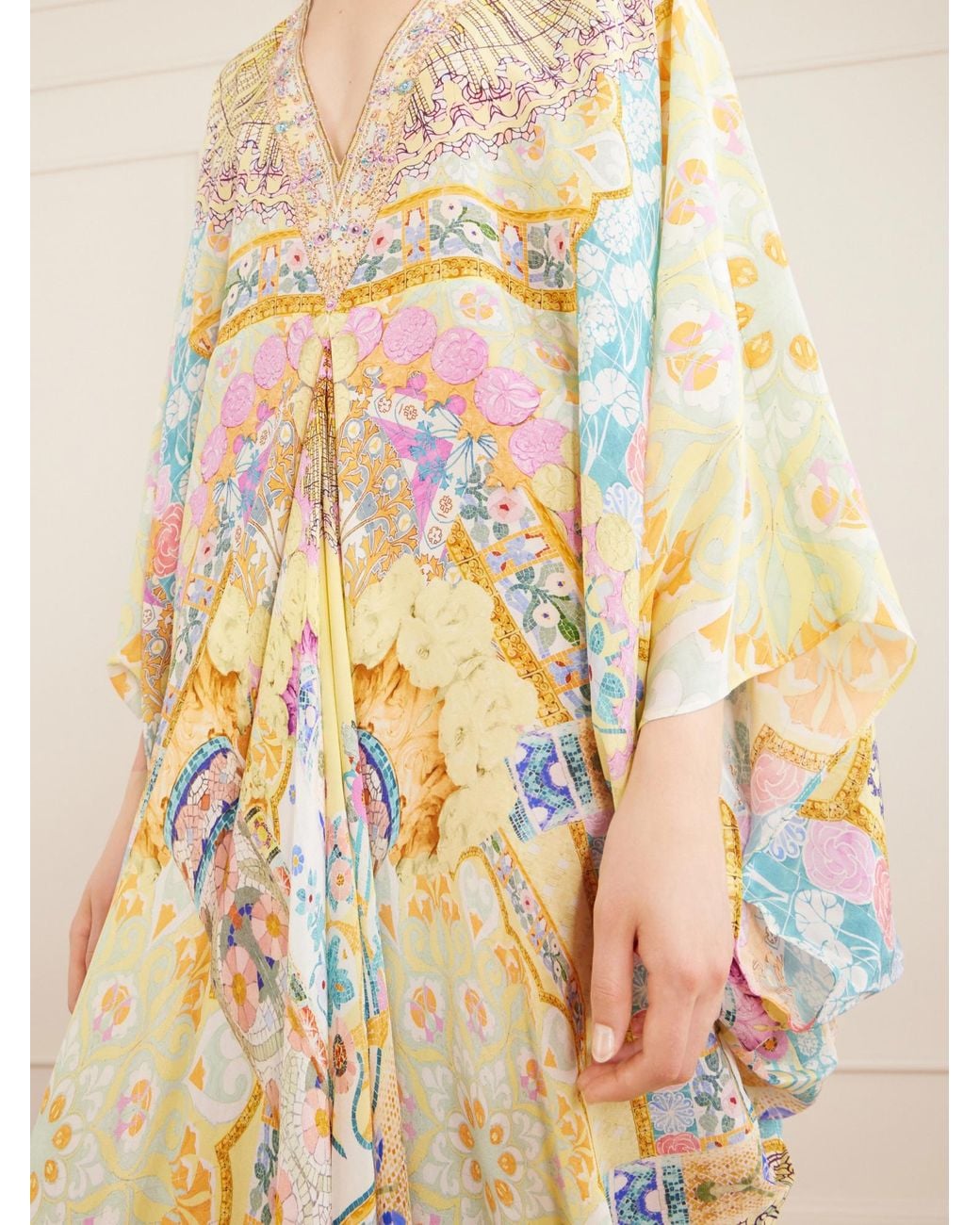 Camilla Metallic Embellished Printed Silk Cover-Up