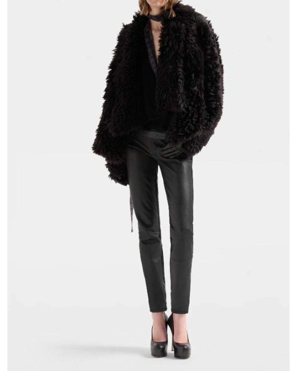 7 For All Mankind Black Leatherlook Zipankle Skinny Trousers
