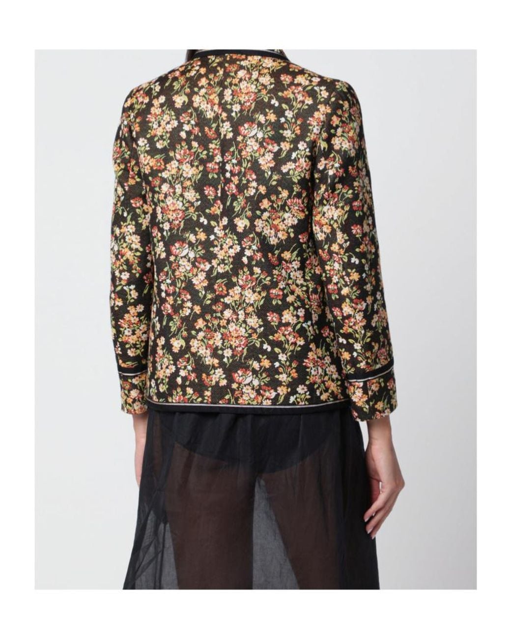 Dries Van Noten Black Floral Print Piped Blazer