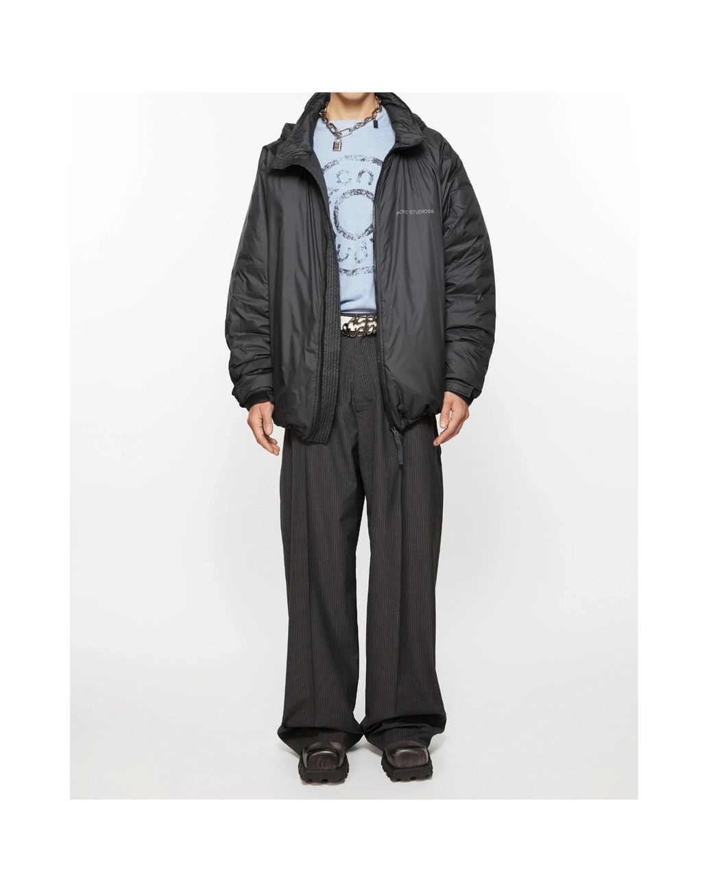 Acne Gray Logo Printed Zipped Downjacket for men
