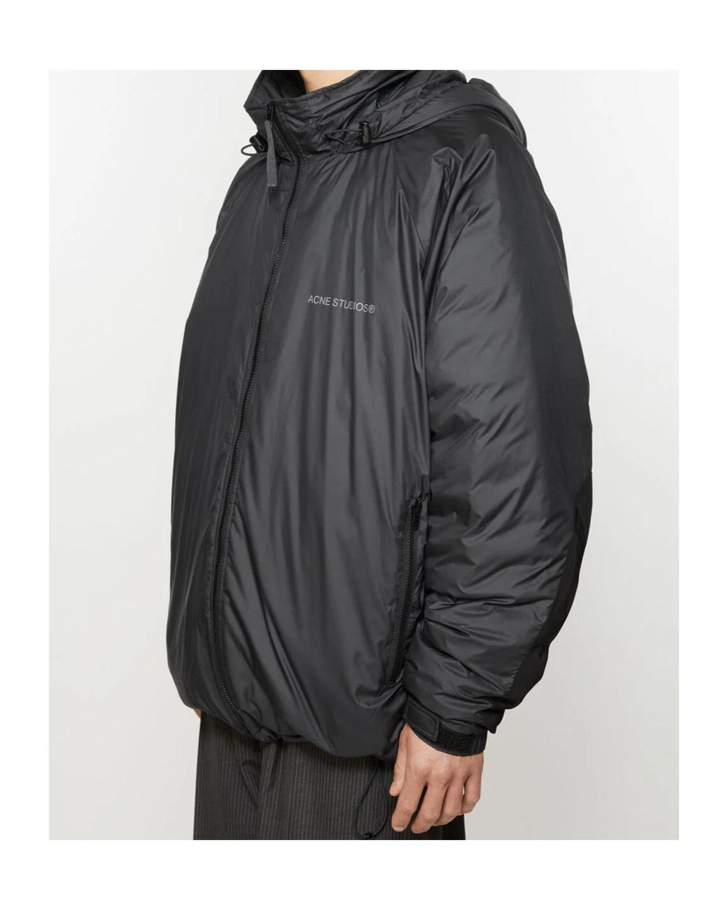 Acne Gray Logo Printed Zipped Downjacket for men