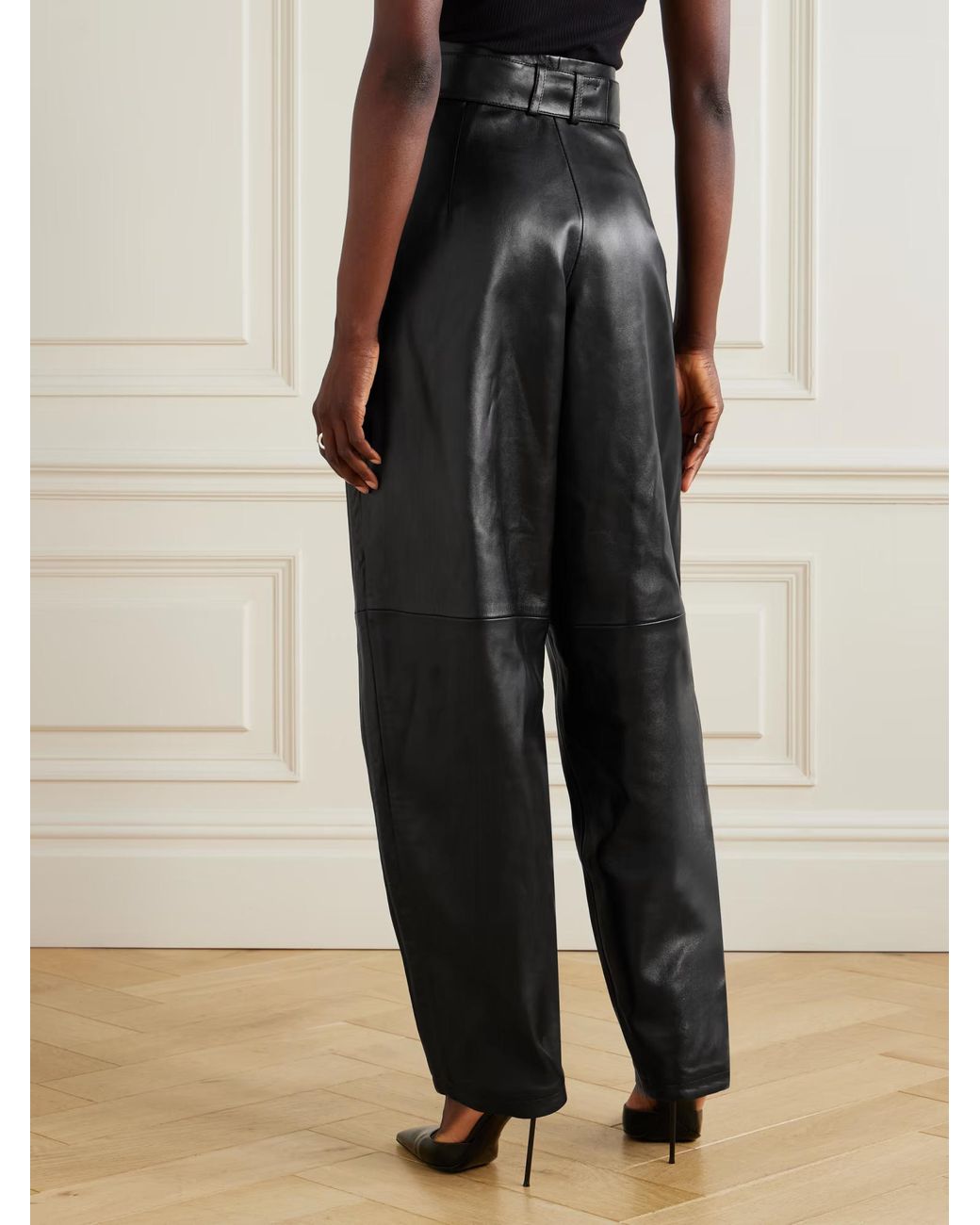 Magda Butrym Black Lace-Up Leather Casual Pants