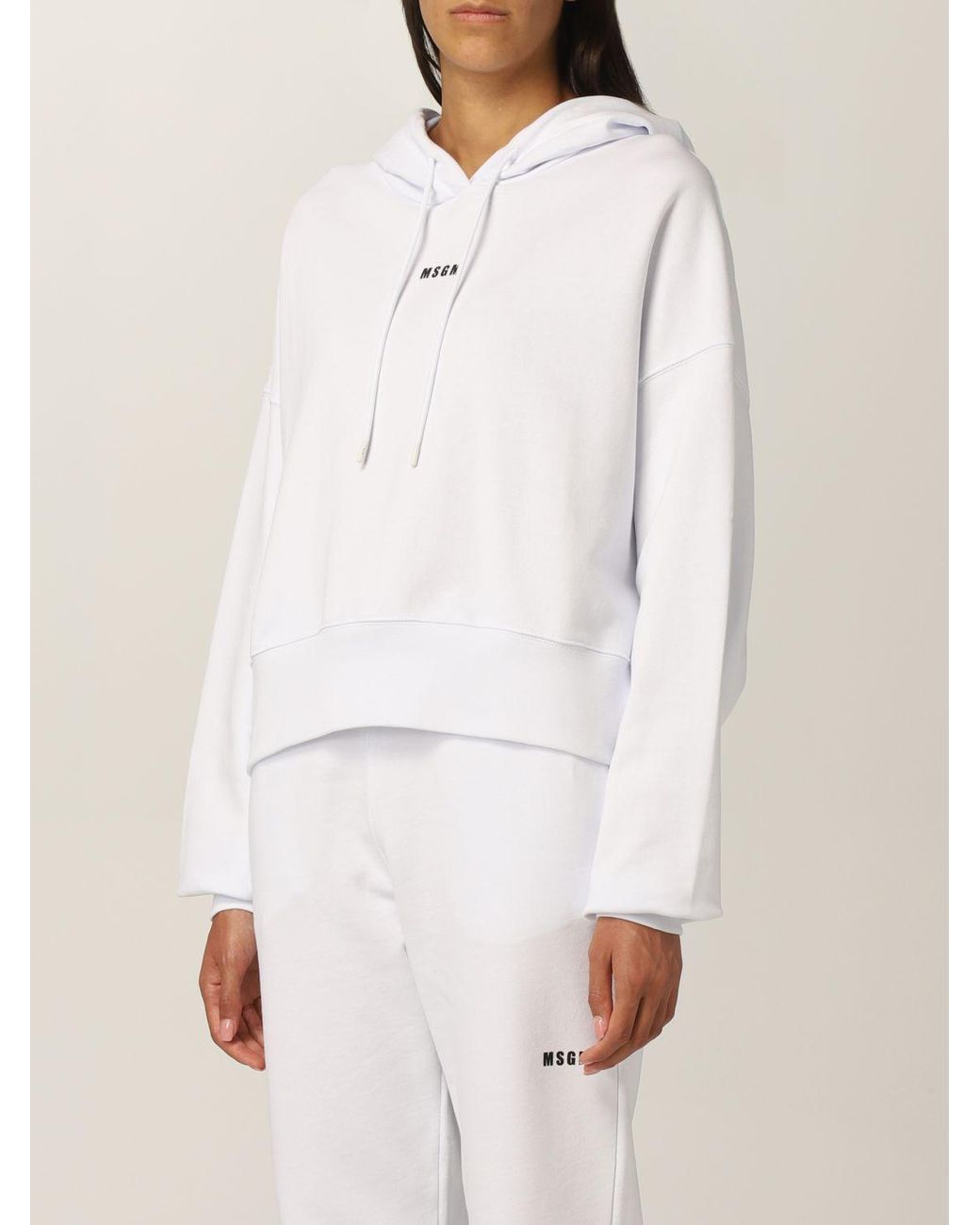 MSGM White Logo Printed Drawstring Hoodie