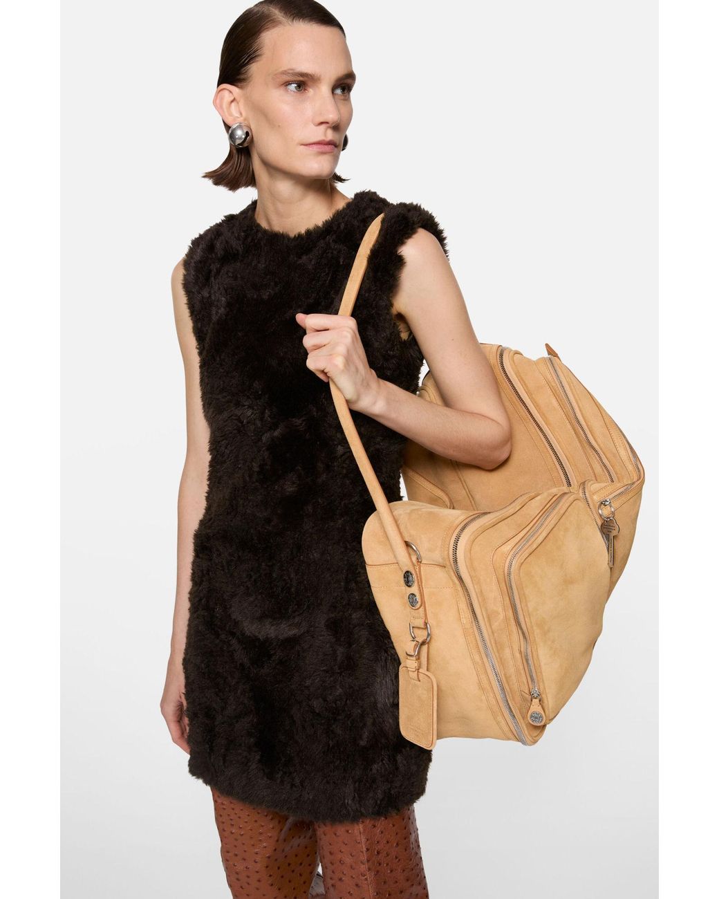Acne Black Sleeveless Faux-Fur Mini Dress