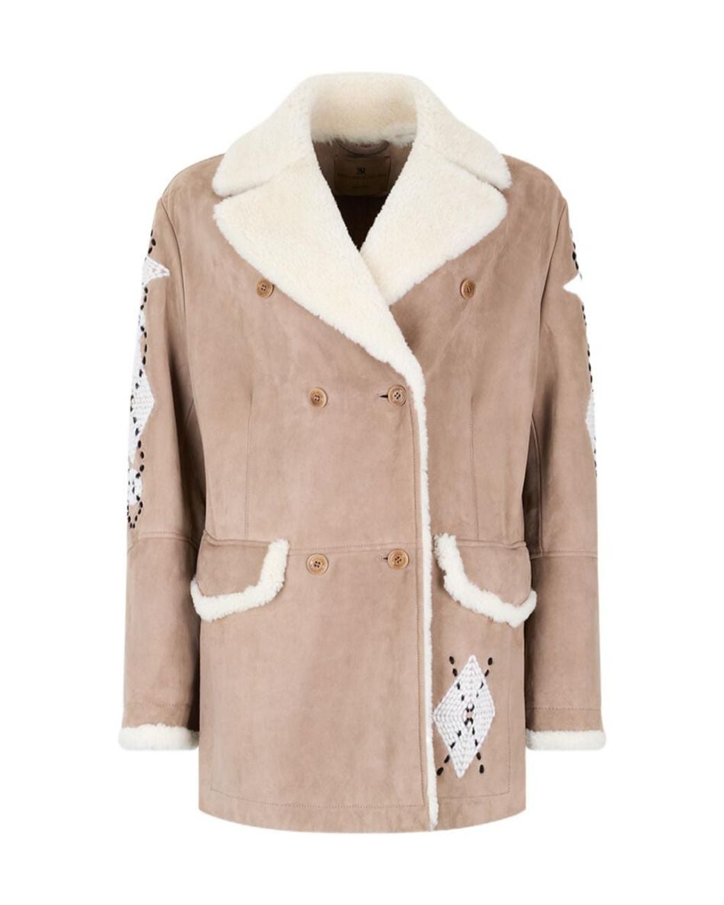 Ermanno Scervino Natural Shearling Coat With Lapel