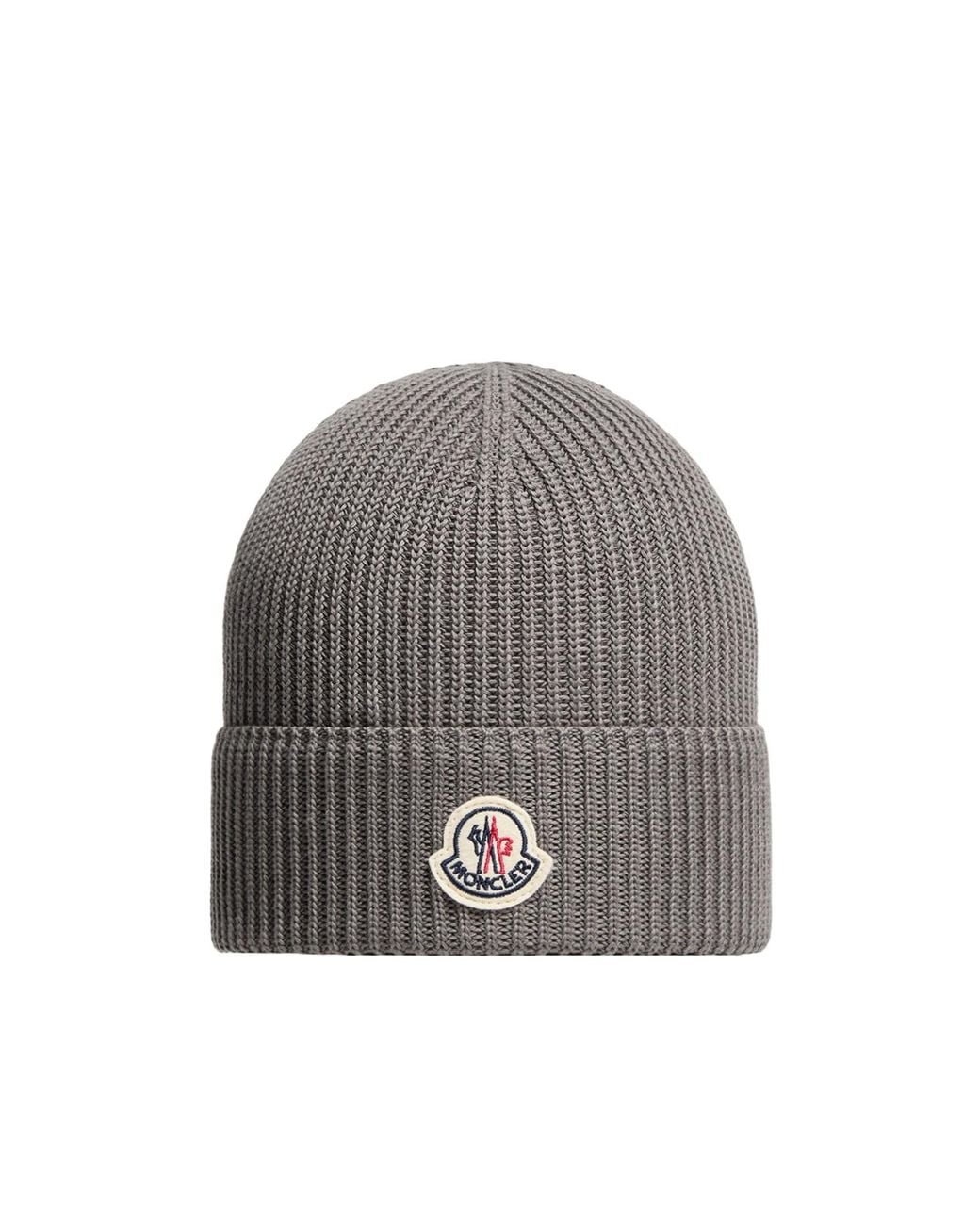 Moncler Gray Logo Patch Ribbed Beanie for men