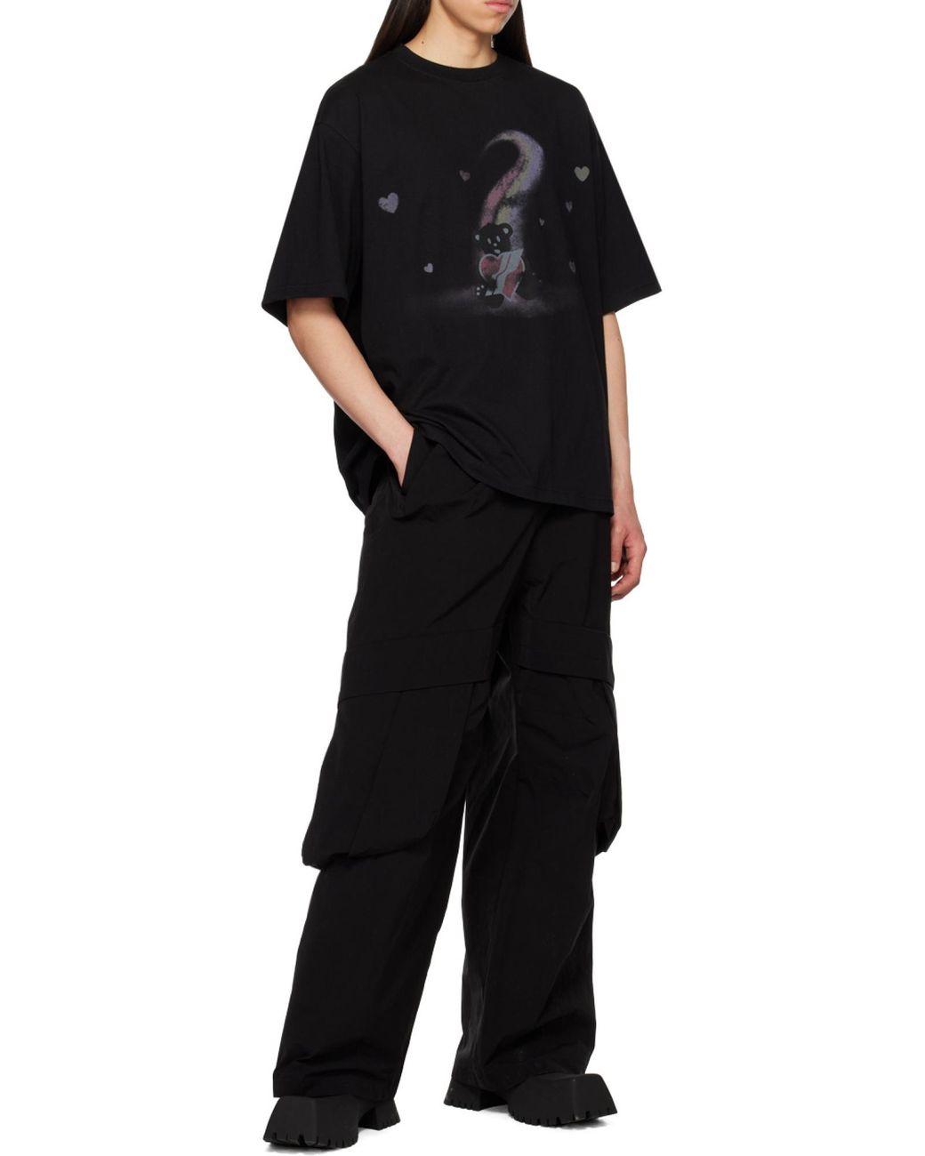 we11done Black Teddy Bear Printed Crewneck T-Shirt for men