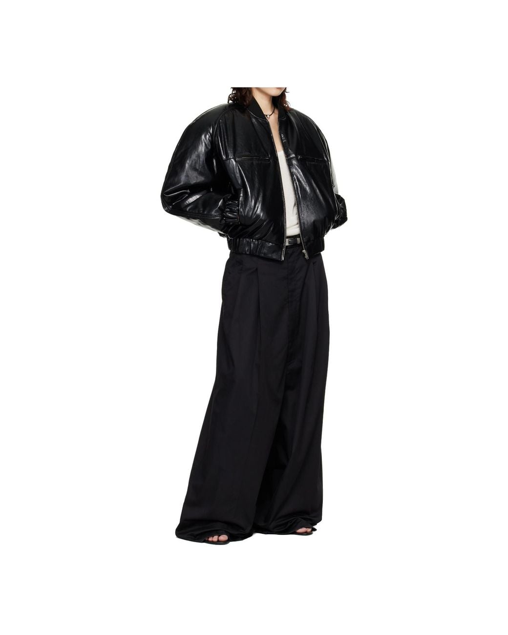 Lu'u Dan Black Long-Sleeved Faux Leather Bomber Jacket for men