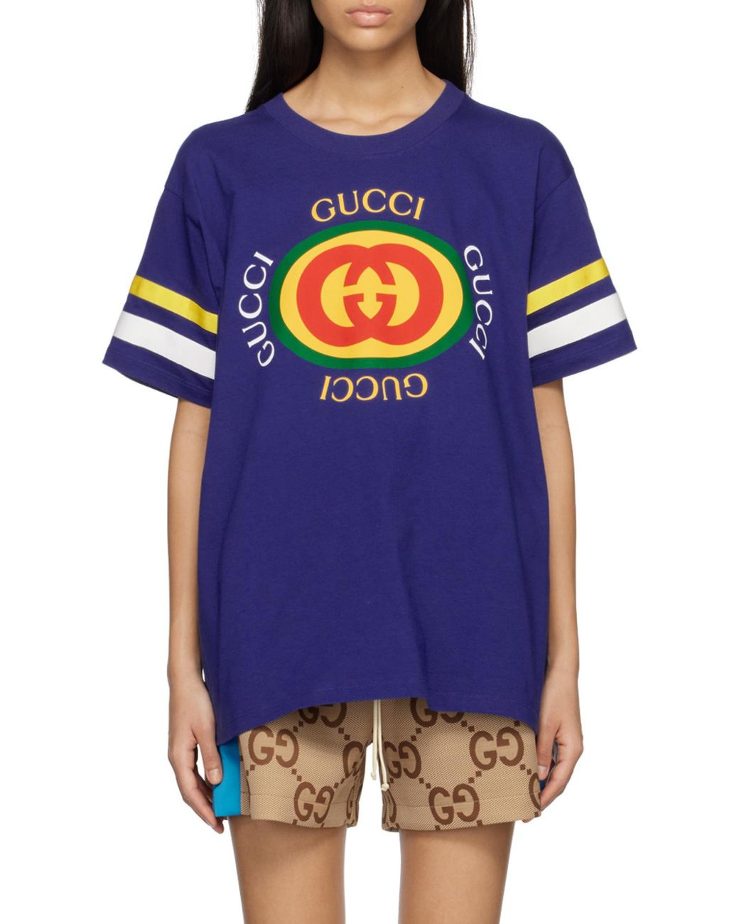 Gucci Blue Vintage Logo Printed Crewneck T-Shirt for men