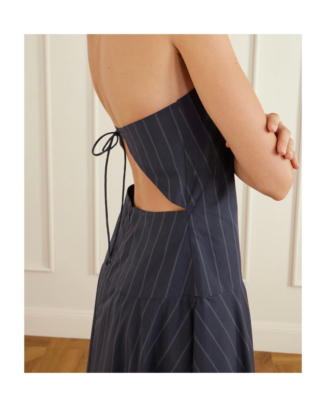 St. Agni Blue Strapless Open-Back Striped Cotton-Blend Maxi Dress