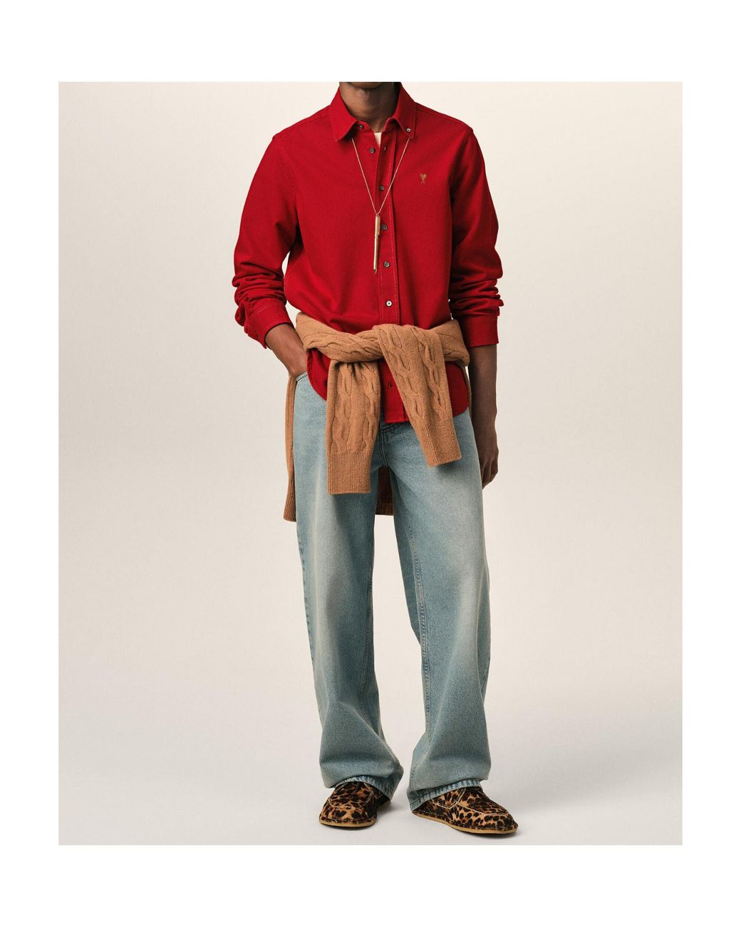 AMI Red Cotton Shirt With Ami De Coeur for men
