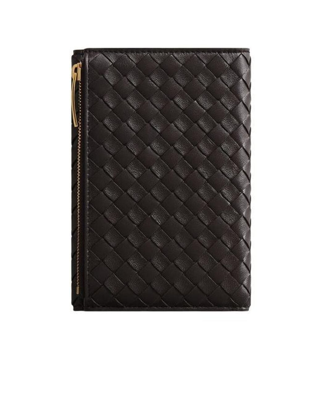 Bottega Veneta Black Intrecciato Piccolo Medium Bi-Fold Wallet With Flap