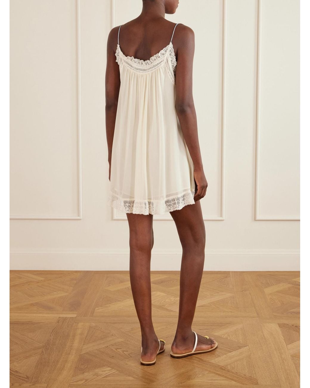 Doen White Lace-Trimmed Silk Mini Dress