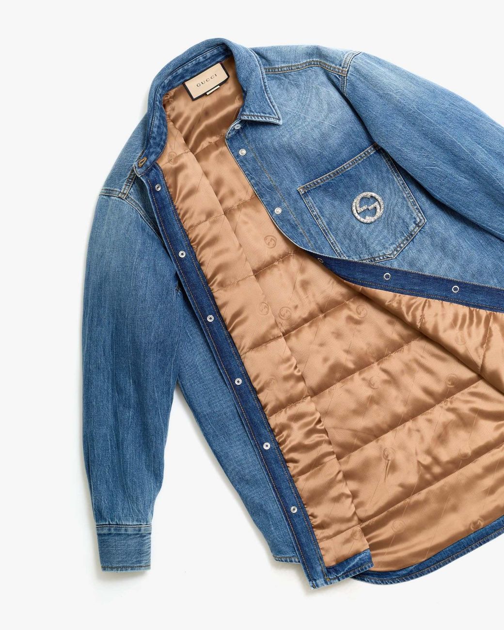 Gucci Blue Logo Plaque Collared Long-Sleeve Shirt