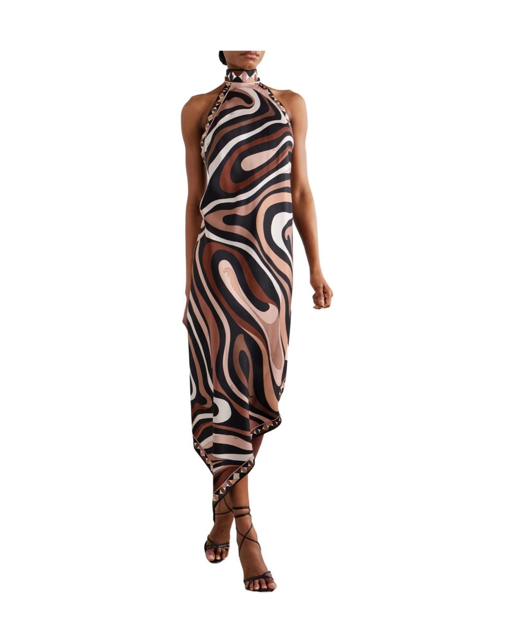 Emilio Pucci White Printed Silktwill Halterneck Dress