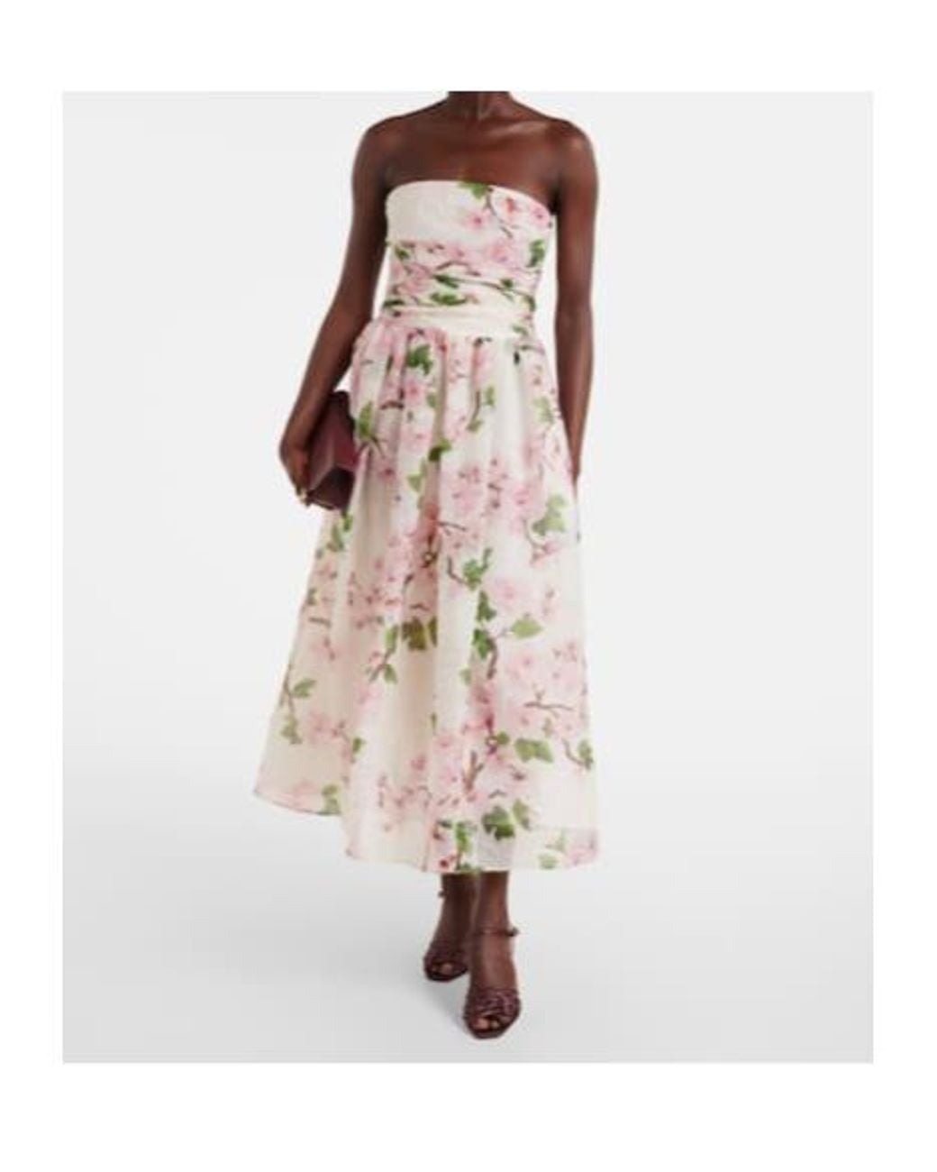 Oscar de la Renta Natural Floral Silk-Blend Organza Bustier Dress