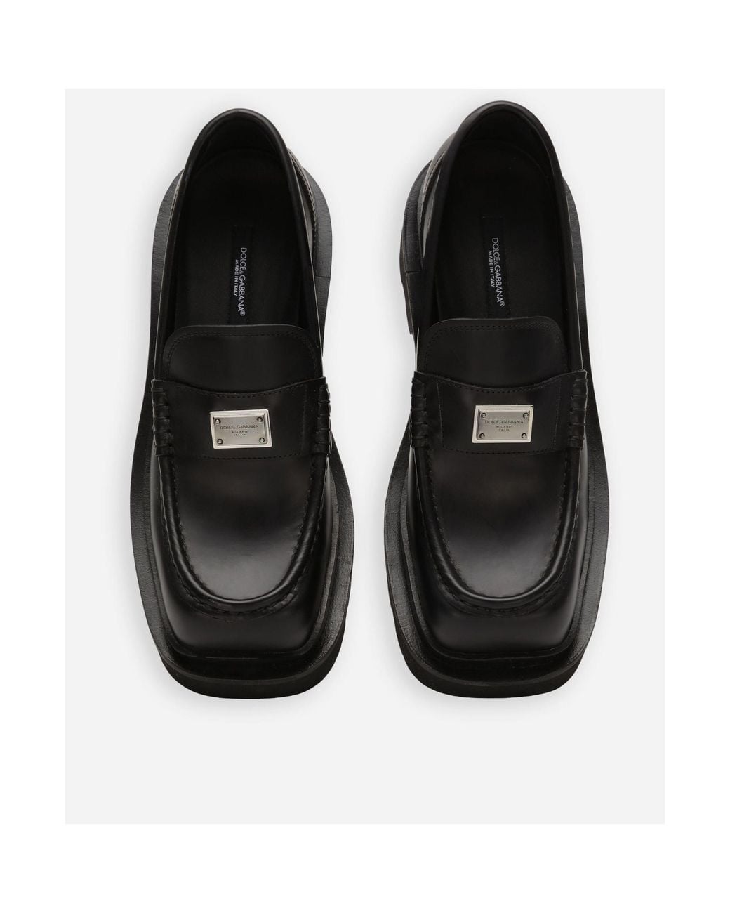 Dolce & Gabbana Black Logo Plaque Square-Toe Loafers