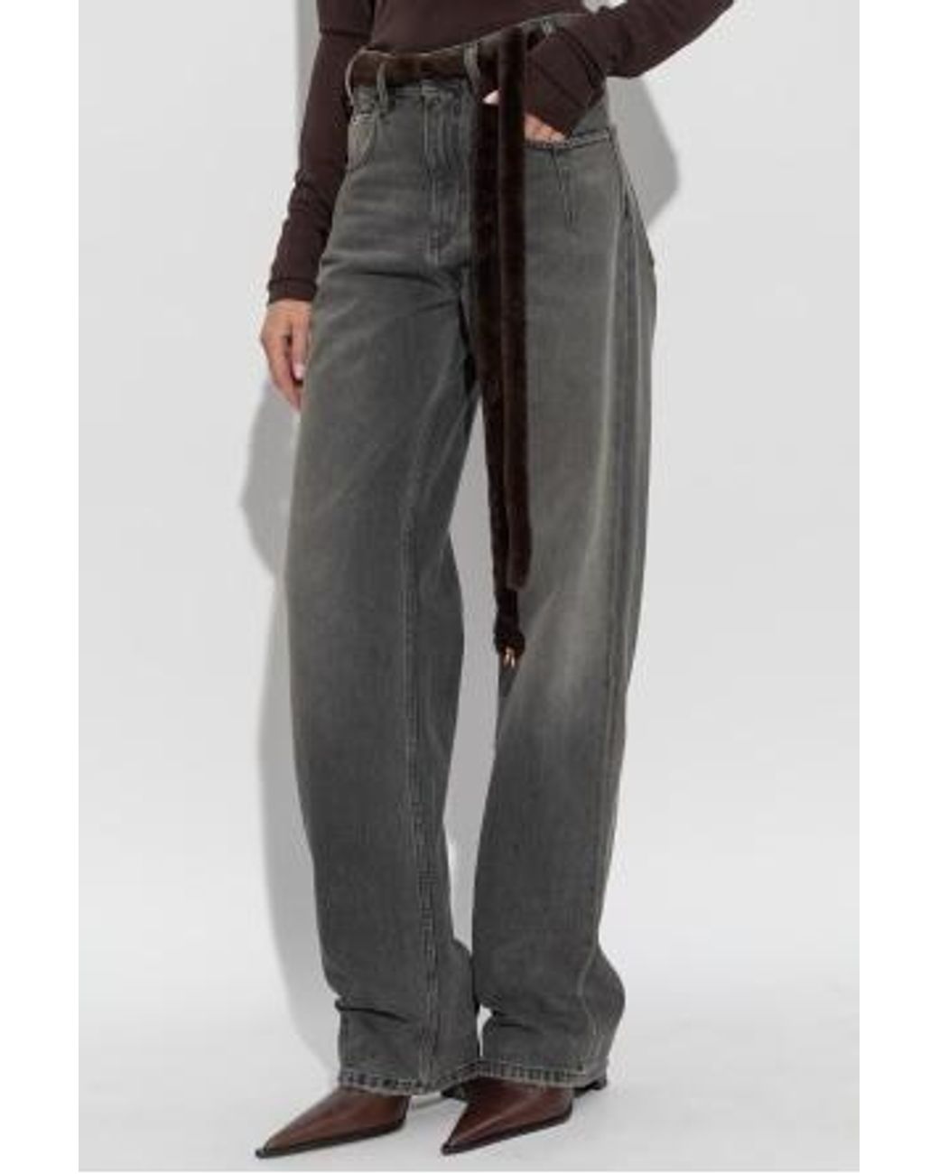 DARKPARK Gray Lu Wide-Leg Belted Jeans