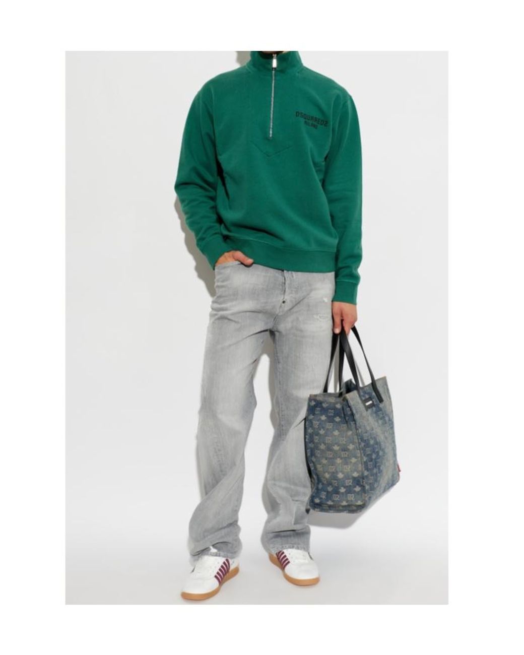 DSquared² Green Logo Half-Zip Sweatshirt for men