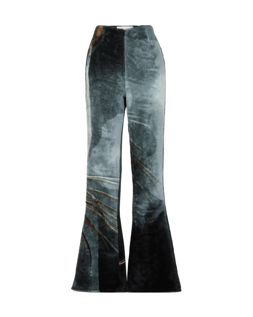 Conner Ives Blue Printed Faux Fur Flared Pants