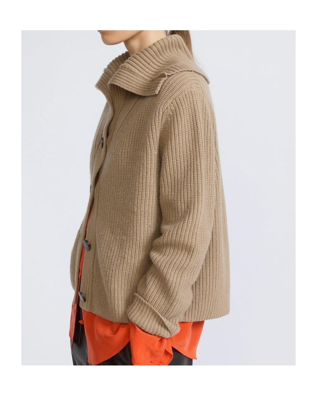 Yves Salomon Natural Ribbed-Knit Sailor-Collar Cardigan