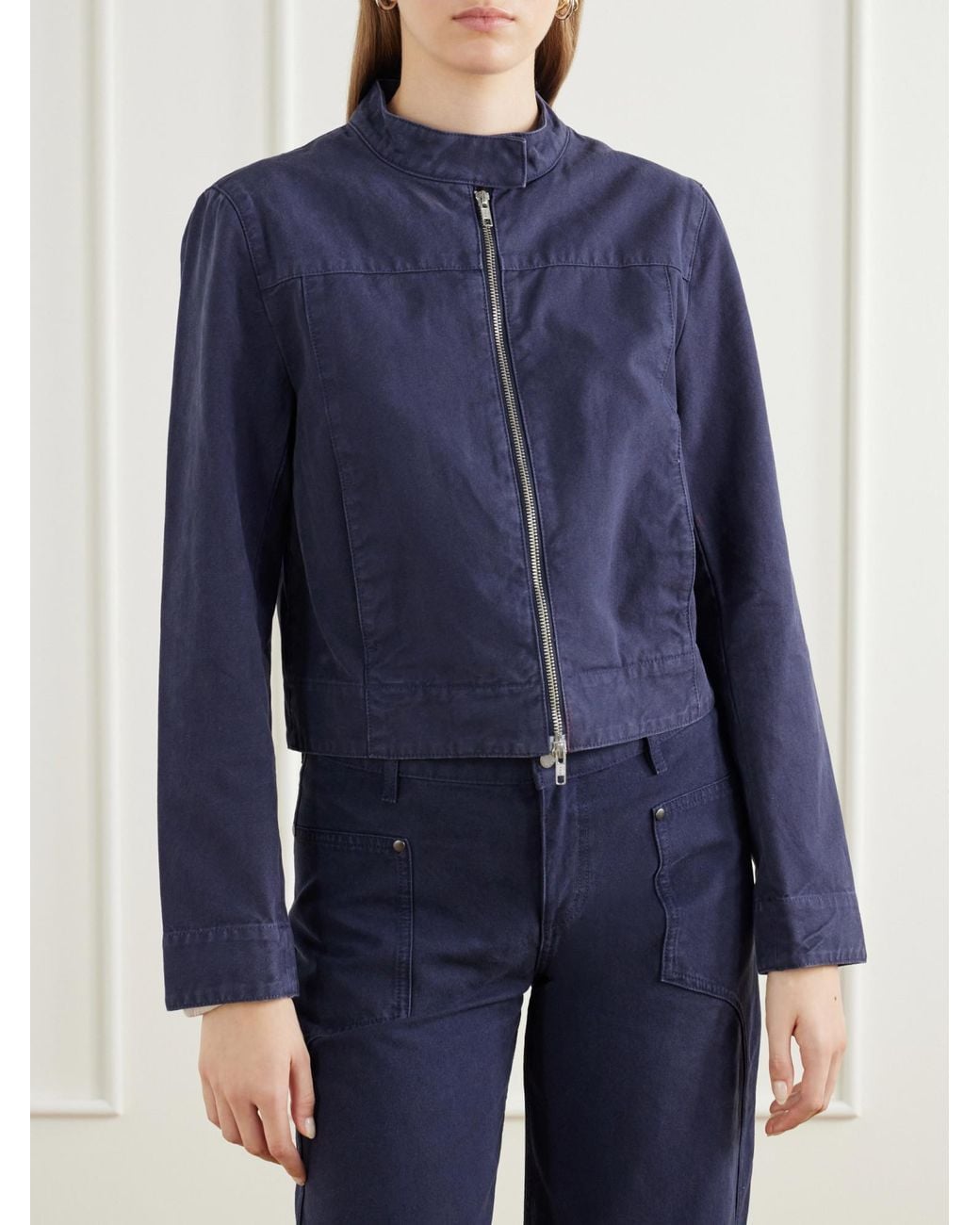 Still Here Blue Zip-Up Cropped Jacket