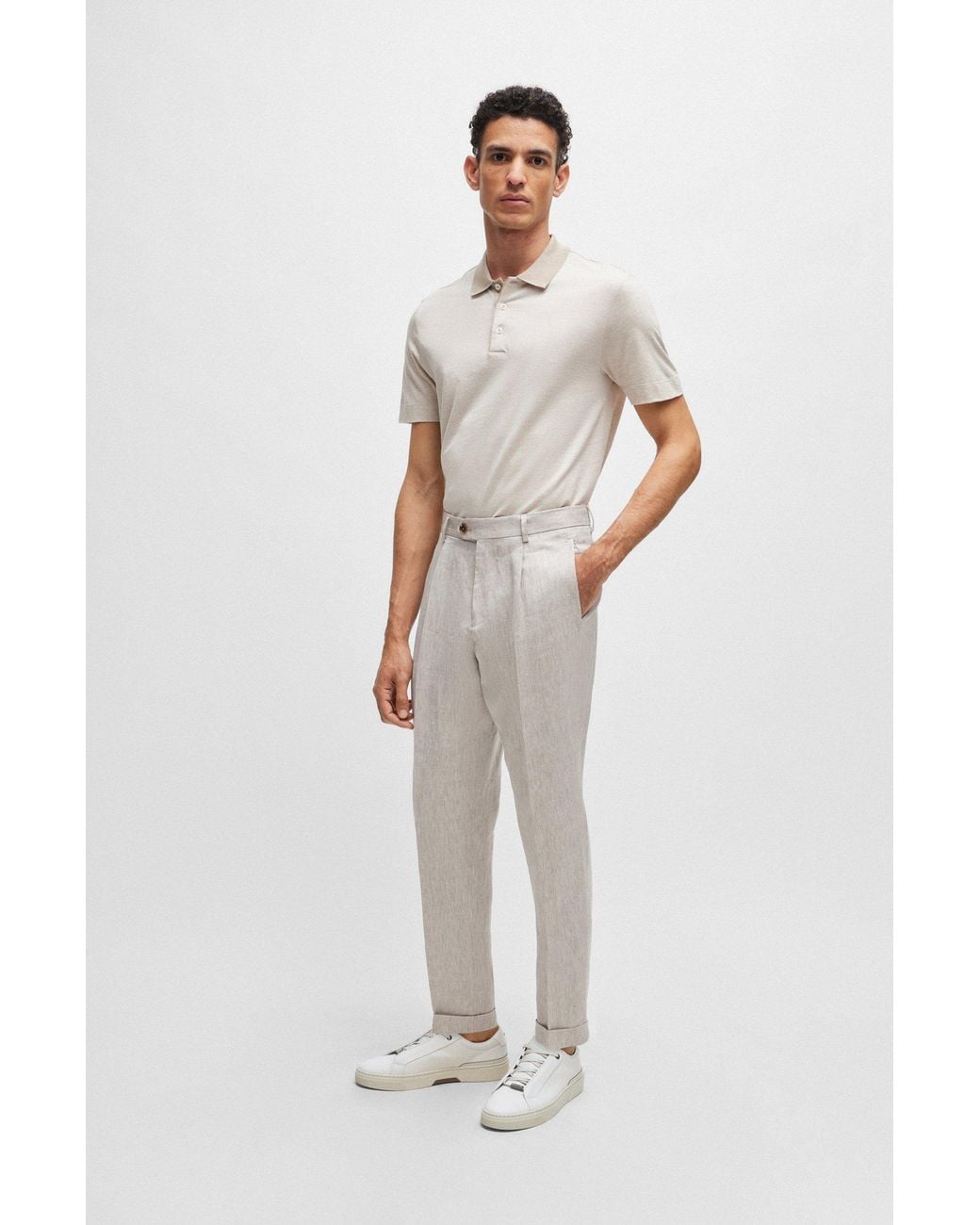 Boss White Lace-Up Low-Top Sneakers for men