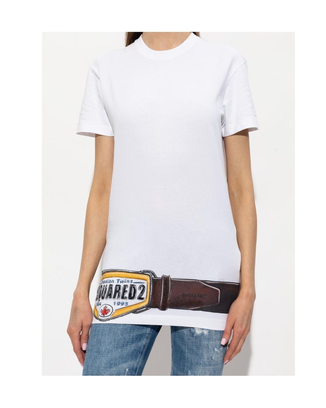 DSquared² White Iconique Belt Print T-Shirt