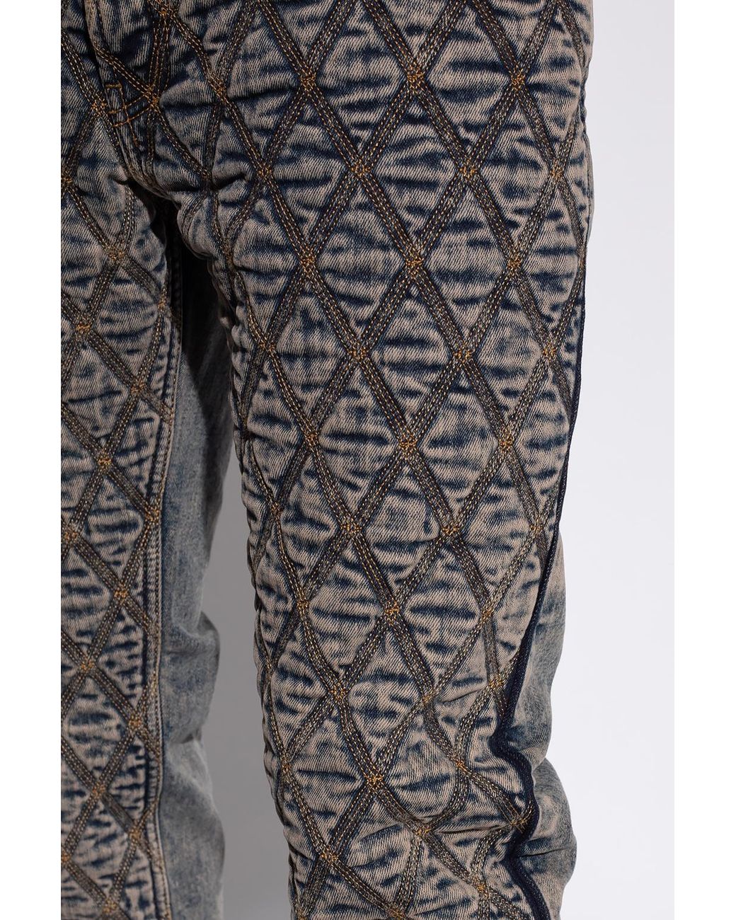 DIESEL Gray Quilted Diamond Pattern Straight-Leg Jeans for men
