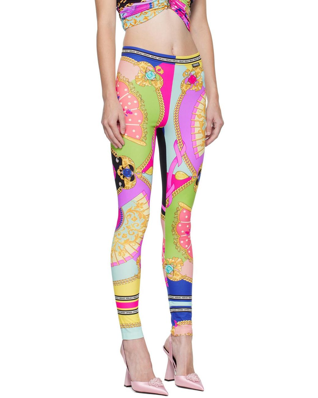 Versace Pink Allover Graphic Printed High Waist Leggings