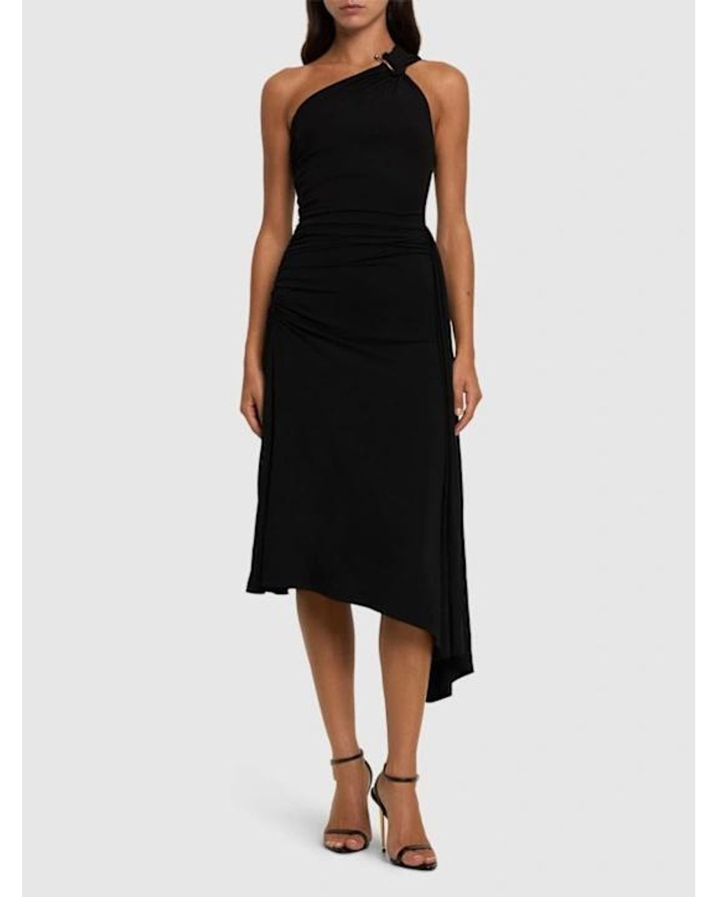 Michael Kors Black Ruched Jersey One-shoulder Dress