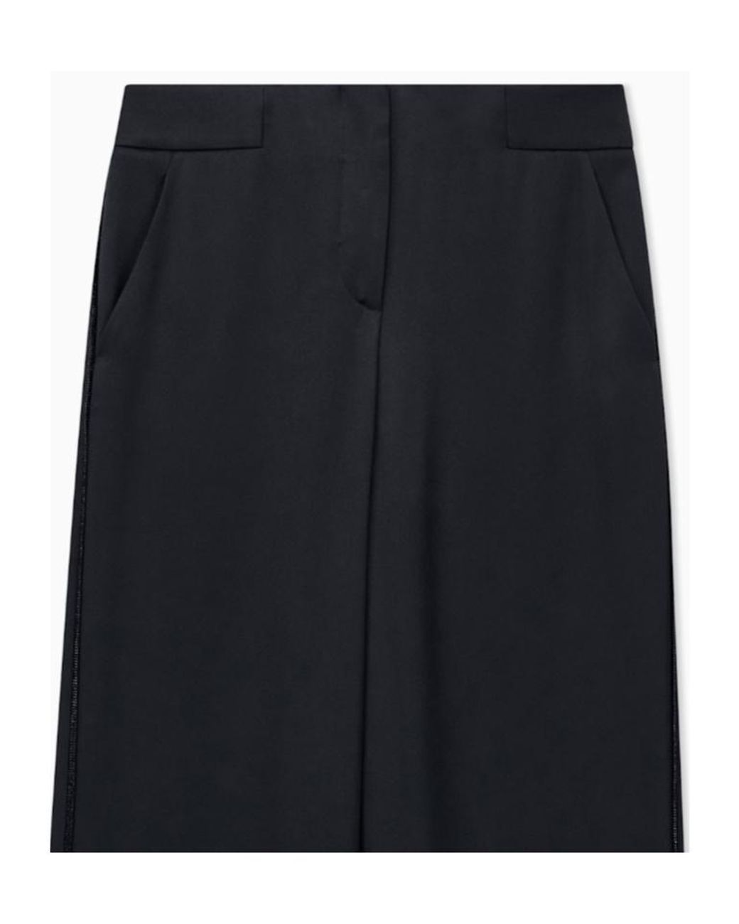 Giorgio Armani Black Embroidered Trouser Sera Regular Fit Satin Rhinestone Trim