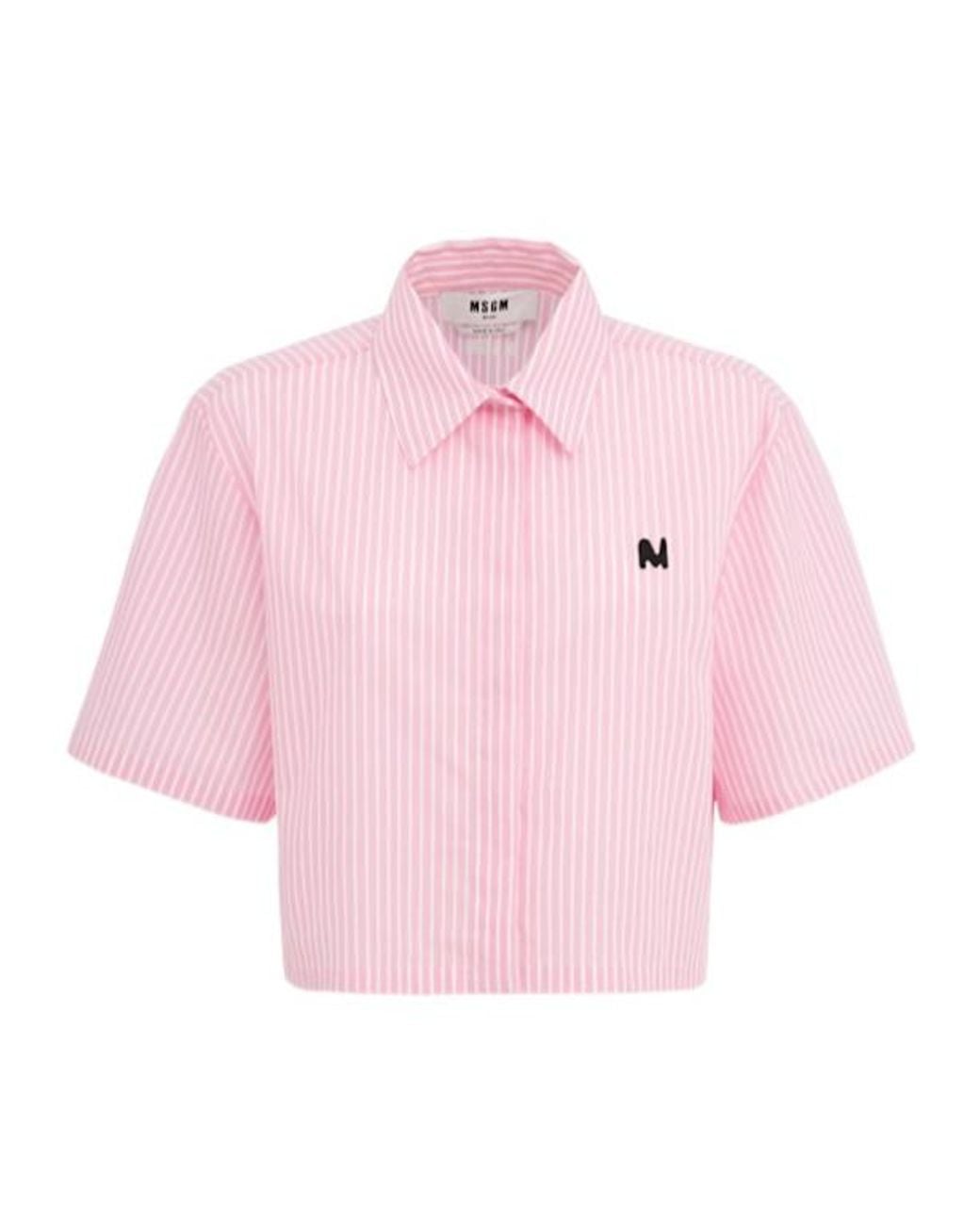 MSGM Pink Cropped Short Sleeve Cotton Shirt