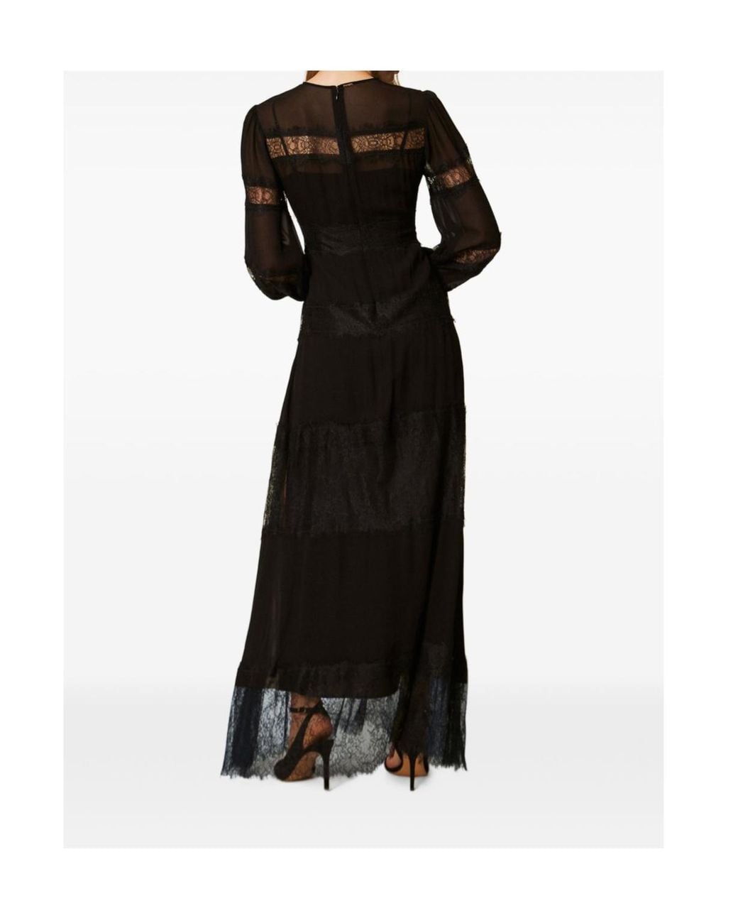 Twinset Black Georgette And Lace Long Dress