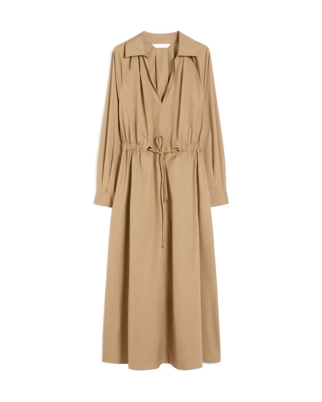 Max Mara Natural Pedaggi Drawstring A-Line Midi Dress