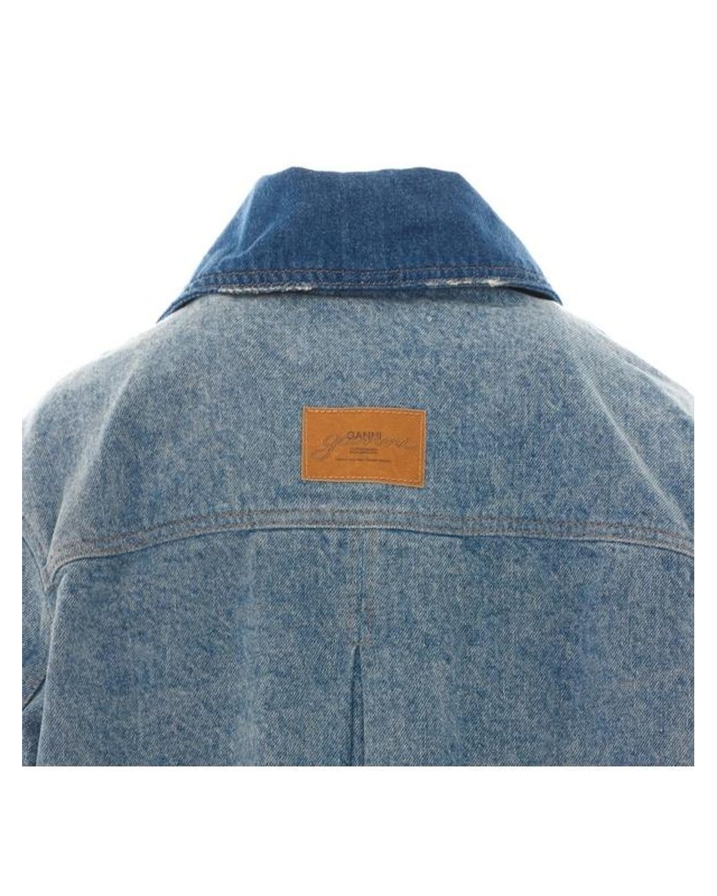 Ganni Blue Patchwork Midi Denim Jacket
