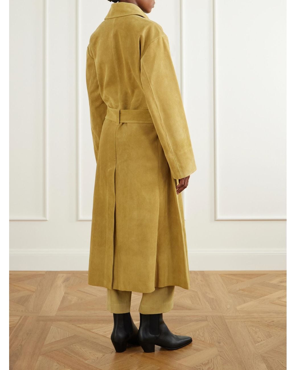 Stouls Yellow Belted Corduroy Suede Coat