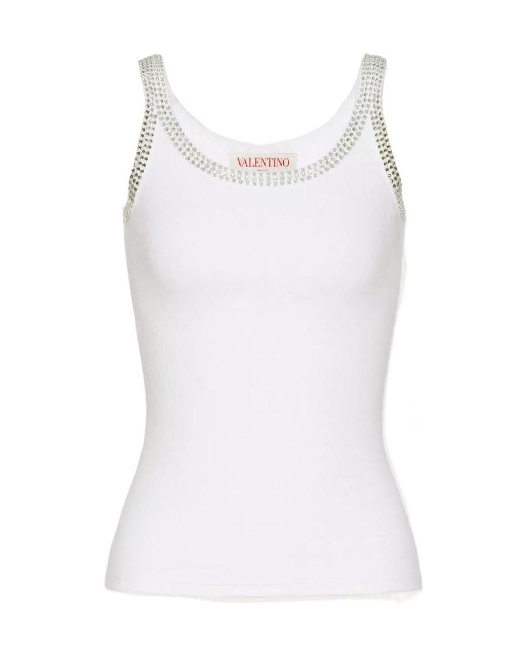 Valentino White Embroidered Rhinestone-Detail Tank Top