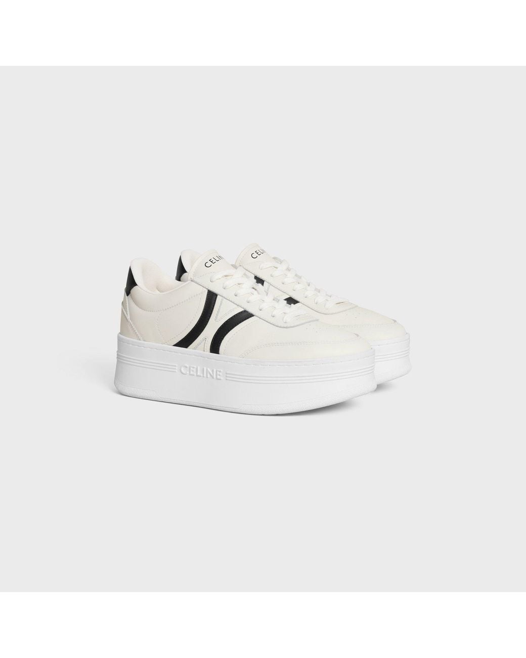 Céline White Block Sneakers With Back Triomphe And Wedge Outsole