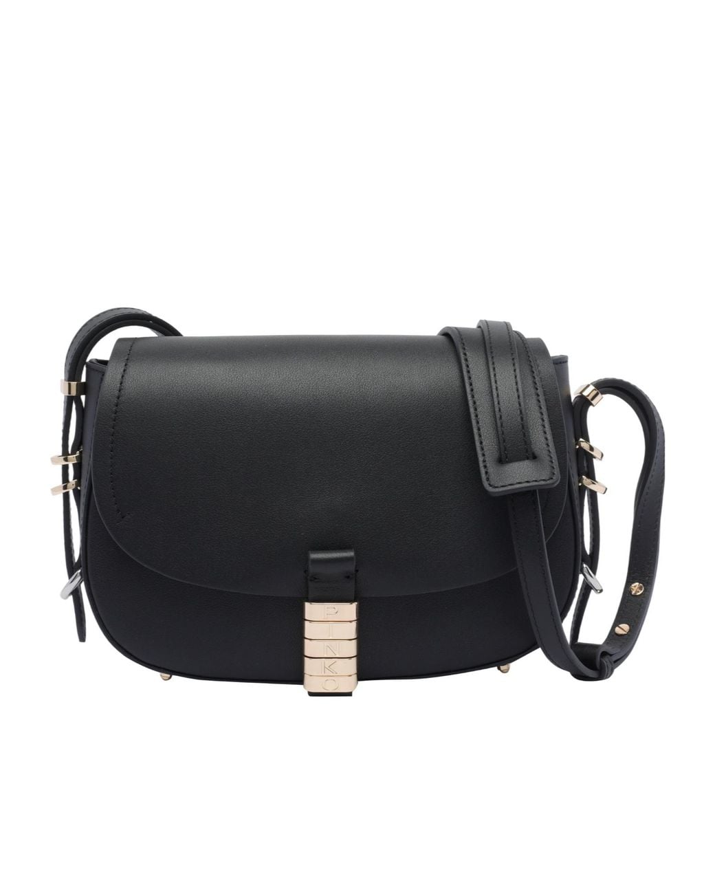 Pinko Black Saddle Foldover Top Mini Crossbody Bag