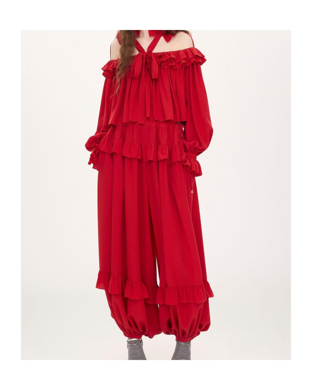 Chloé Red Chloé Fluid Ruffle Detailed Pants