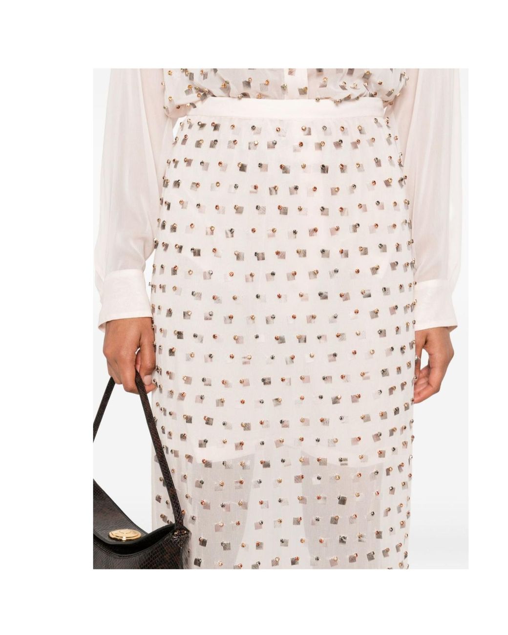 Dries Van Noten White 'Sokna' Skirt With Rhinestone Embellishments On The Front And Rear Concealed Zip Closure